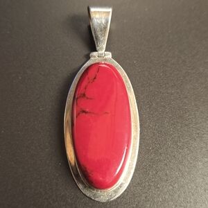 Vintage ATI 925 Mexico Sterling Silver and Red Jasper Stone Pendant